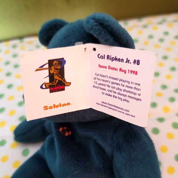 Bamm Beanos Vtg Collectible Cal Ripken Jr Green Bear #8 1998  9" NWT - Picture 4 of 9
